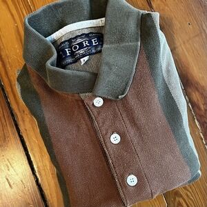 Vintage Fore Golfwear Polo Shirts Mens Large Brown Striped Retro Made USA Cotton
